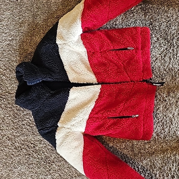 STUNNING TOMMY HILFIGER CHEVRON  BLOCK SHERPA JACKET - Picture 5 of 13